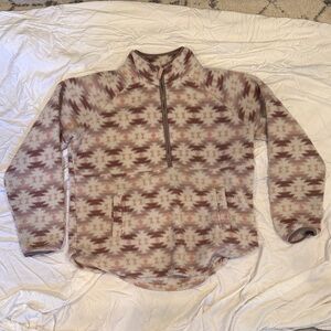 Women’s Patterned Half-Zip Sweater - Cream and Pink